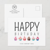 Carte Postale Business Happy Birthday Cupcake Ajouter un logo (Devant / Derrière)