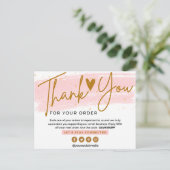 Carte Postale BUSINESS MERCI chic rose et or script (Debout devant)