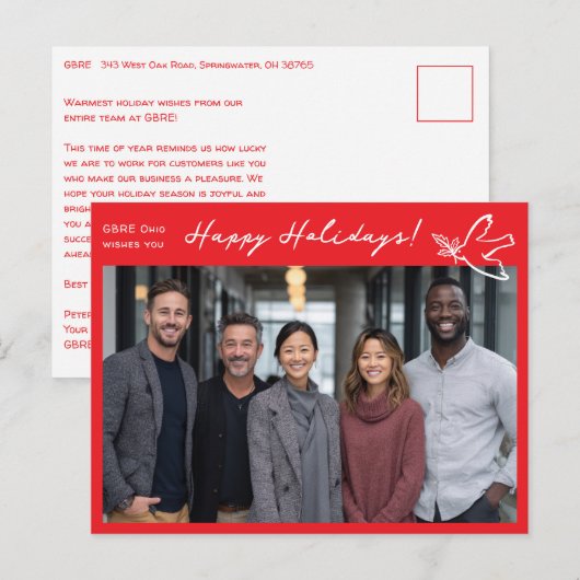 Carte Postale Business Simple Dove CUSTOM PHOTO ChristmasHoliday (Devant / Derrière)