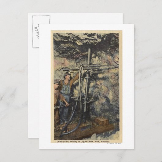 Carte Postale Butte, Montana - Forage souterrain dans le cuivre (Devant / Derrière)