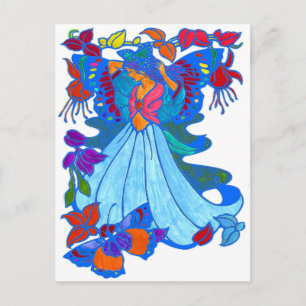 Carte Postale Butterfly Woman Floral Design