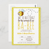 Carte Postale BUZZING Pour l'ARRIVÉE de BA BEE Baby shower Jaune (Devant / Derrière)