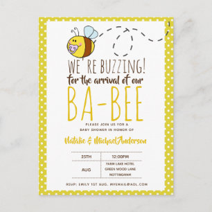 Carte Postale BUZZING Pour l'ARRIVÉE de BA BEE Baby shower Jaune