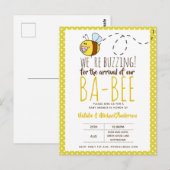 Carte Postale BUZZING Pour l'ARRIVÉE de BA BEE Baby shower Jaune (Devant / Derrière)