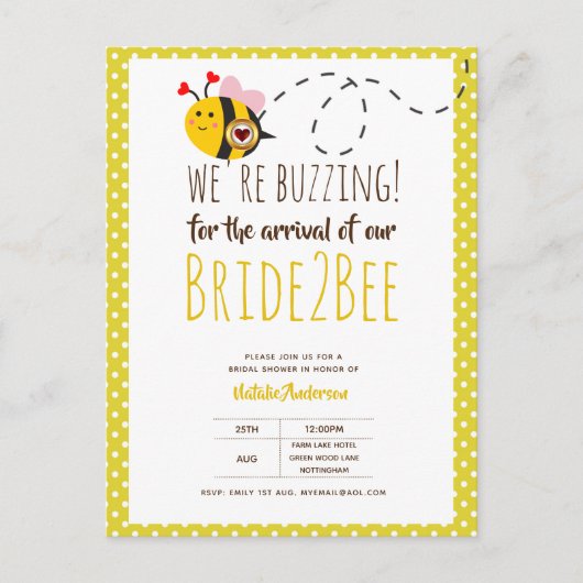 Carte Postale BUZZING pour l'ARRIVÉE de BRIDE2BEE Fête des marié (Devant)