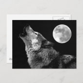 Carte Postale BW Wolf Howling at Moon (Devant / Derrière)
