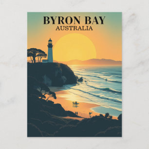Carte Postale Byron Bay Australie Retro Travel Lighthouse