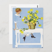 Carte Postale C Coles Phillips "Fadeaway Girl" "Yellow Bouquet" (Devant / Derrière)