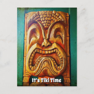 Carte Postale C’est Tiki Time Cool Fun Vintage Retro Wood Face