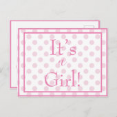 Carte Postale C’est une fille rose Polkadot bébé Révélation de g (Devant / Derrière)