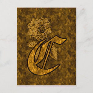 Carte postale C Gold Peony initiale monogramme