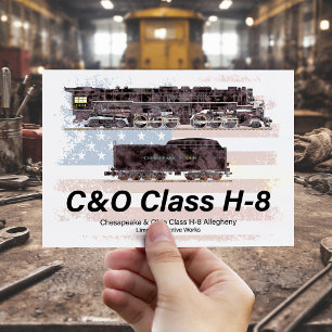 Carte Postale C&O Classe H-8 Locomotive Allegheny - Drapeau amér