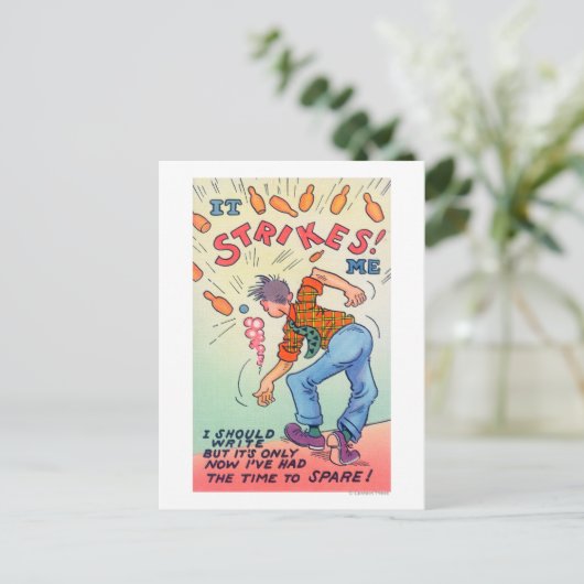 Carte Postale Ça Me Frappe, Cartoon Man Bowling (Debout devant)