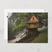 Carte Postale cabane d'arbres par affiche d'eau (Devant / Derrière)