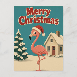 Carte Postale Cabane de neige de flamant rose Animal Noël