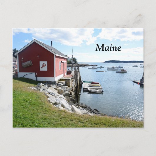 Carte Postale cabane et bateaux de homard au Maine (Devant)