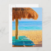 Carte Postale Cabine D'Herbe Et Transats Sur La Plage (Devant / Derrière)