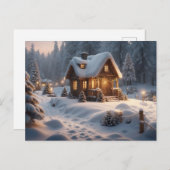 Carte Postale Cabine d'hiver douillet dans la forêt (Devant / Derrière)