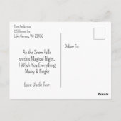 Carte Postale Cabine en bois et cheminée chaude le soir de Noël (Dos)