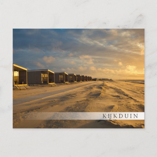 Carte Postale Cabines de plage au coucher du soleil sur la côte  (Devant)