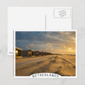 Carte Postale Cabines de plage au coucher du soleil sur la côte  (Devant / Derrière)