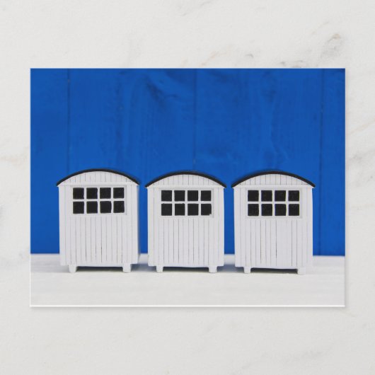 Carte Postale Cabines de plage d'été en bleu et blanc (Devant)