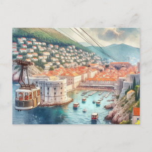 Carte Postale Câble Dubrovnik Croatie aquarelle