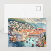 Carte Postale Câble Dubrovnik Croatie aquarelle (Devant / Derrière)