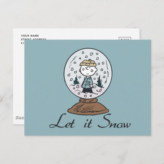 Carte Postale cacahuètes | Charlie Brown Snow Globe (Devant / Derrière)