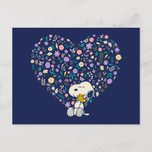 Carte Postale cacahuètes en fleur Snoopy & Woodstock Heart