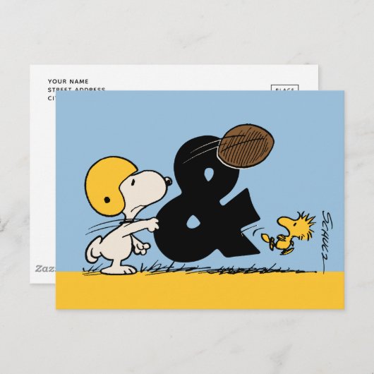 Carte Postale cacahuètes | Football Snoopy & Woodstock (Devant / Derrière)