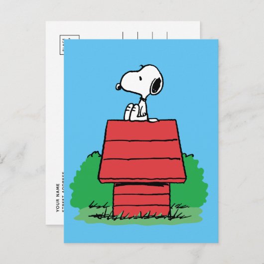 Carte Postale cacahuètes | Snoopy reposant sur la niche (Devant / Derrière)