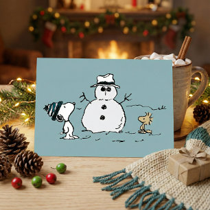 Carte Postale cacahuètes   Snoopy & Woodstock Build A Snowman