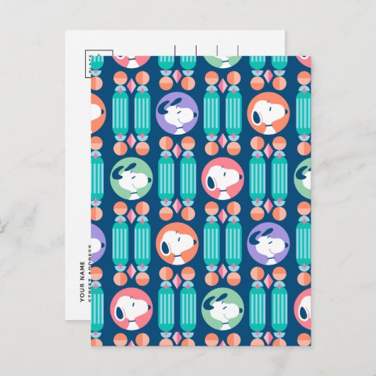 Carte Postale Cachou | Snoopy Déco Dreams Motif Bleu Foncé (Devant / Derrière)