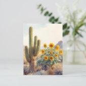 Carte Postale Cactus du Saguaro avec tournesols (Debout devant)