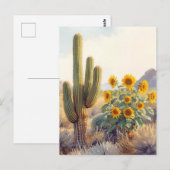 Carte Postale Cactus du Saguaro avec tournesols (Devant / Derrière)