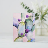Carte Postale Cactus du sud-ouest rose Fleur violette Aquarelle  (Debout devant)