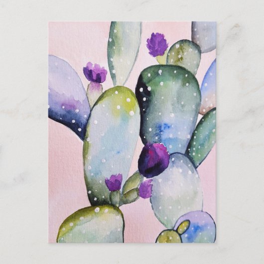 Carte Postale Cactus du sud-ouest rose Fleur violette Aquarelle  (Devant)