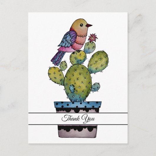 Carte Postale Cactus Et Arc-En-Ciel En Aquarelle (Devant)