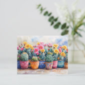 Carte Postale Cactus et fleurs d'aquarelle de printemps (Debout devant)