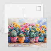 Carte Postale Cactus et fleurs d'aquarelle de printemps (Devant / Derrière)