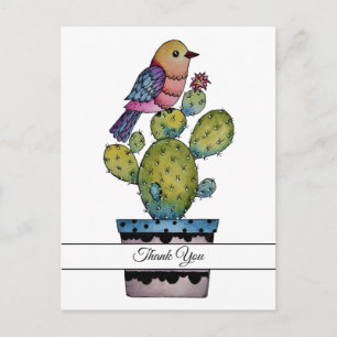 Carte Postale Cactus et oiseau arc-en-ciel à l'aquarelle
