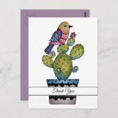 Carte Postale Cactus et oiseau arc-en-ciel en aquarelle (Devant / Derrière)