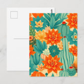 Carte Postale Cactus fleuri désert orange sarcelle (Devant / Derrière)