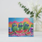 Carte Postale Cactus funky avec lunettes de soleil, pastèque et (Debout devant)