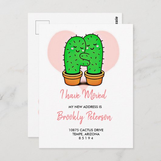 Carte Postale Cactus J'Ai Déplacé Faire-part Postcard (Devant / Derrière)