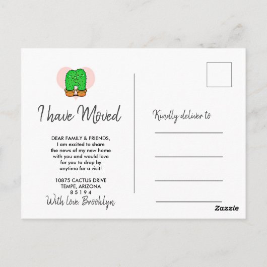 Carte Postale Cactus J'Ai Déplacé Faire-part Postcard (Dos)