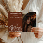 Carte Postale Cactus Line Art Desert Photo Enregistrer la date