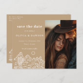 Carte Postale Cactus Line Art Desert Photo Enregistrer la date (Devant / Derrière)