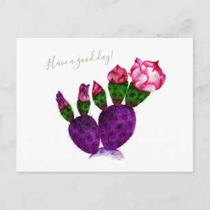 Carte Postale Cactus lumineux avec stylo à fleurs dessin Botaniq